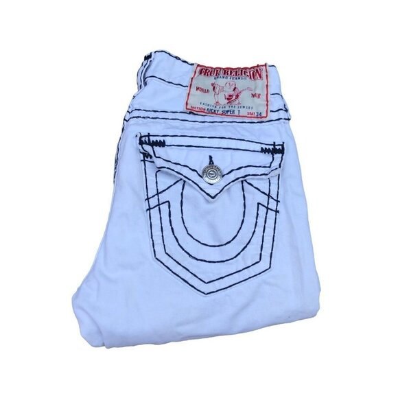 Vintage True Religion Jeans Size 32 RICKY SUPER T White Black Stitch - Picture 3 of 12
